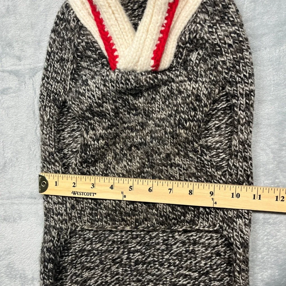 Handmade Sock Monkey Dog Sweater‎ Pet Gray Marled Shawl Collar Knit Size Large
